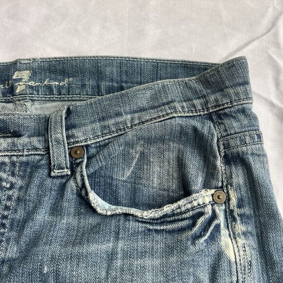 Y2K 7 for All Mankind Womens Jean Skirt Size 29 Button Fly Denim Pleated Raw Hem - Picture 12 of 16